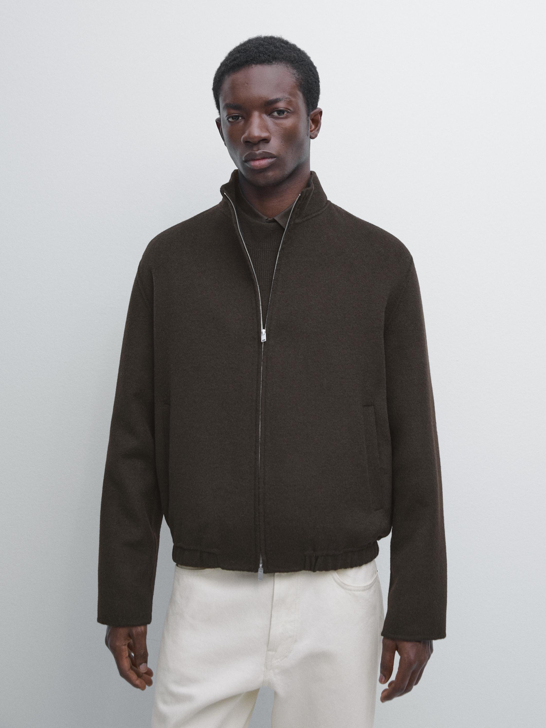 Wool blend high neck jacket